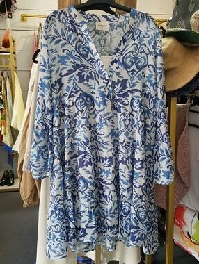Chocolate Blue & White Floral Midi Dress